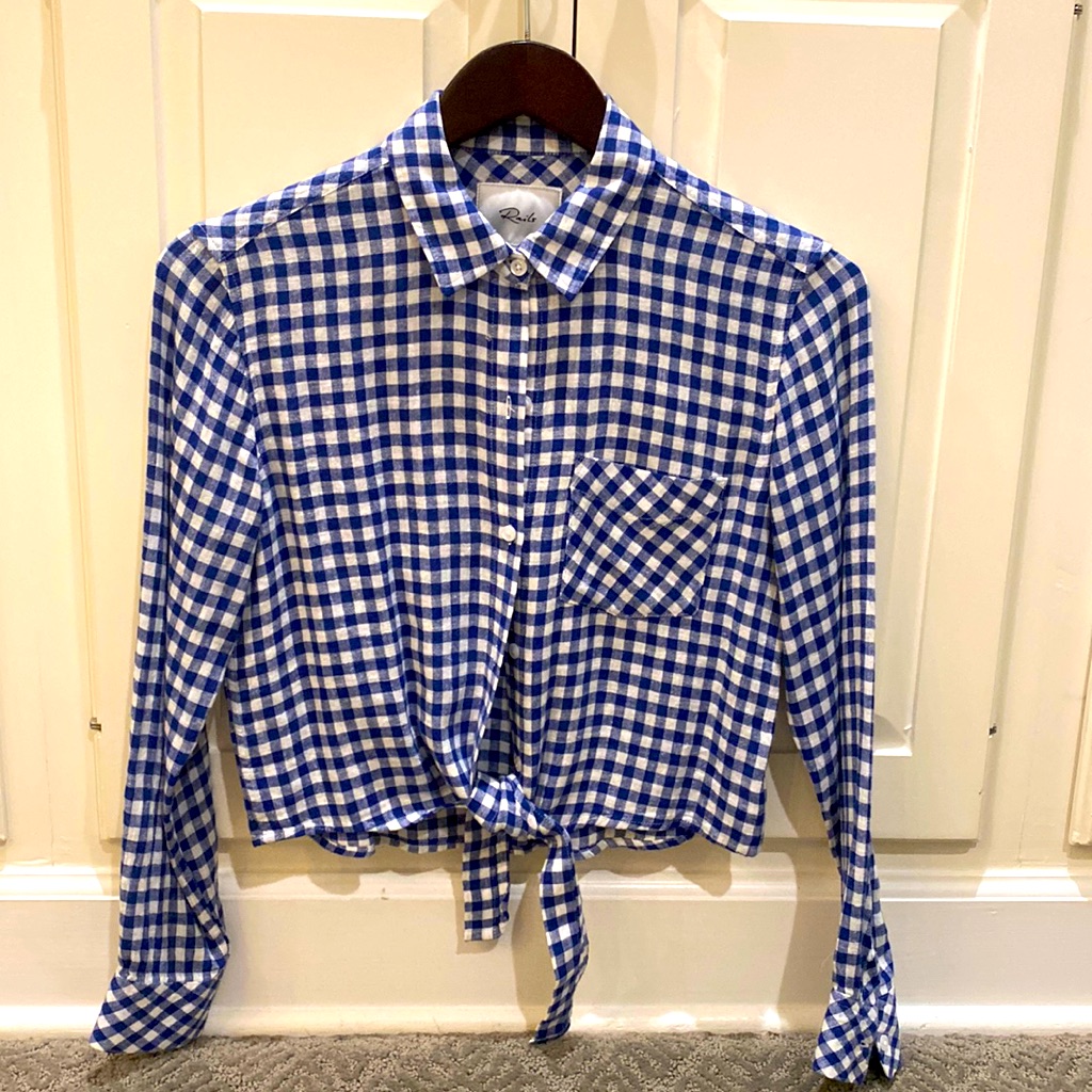 Rails Val Blue/White Gingham Tie Front Shirt Size Xs.